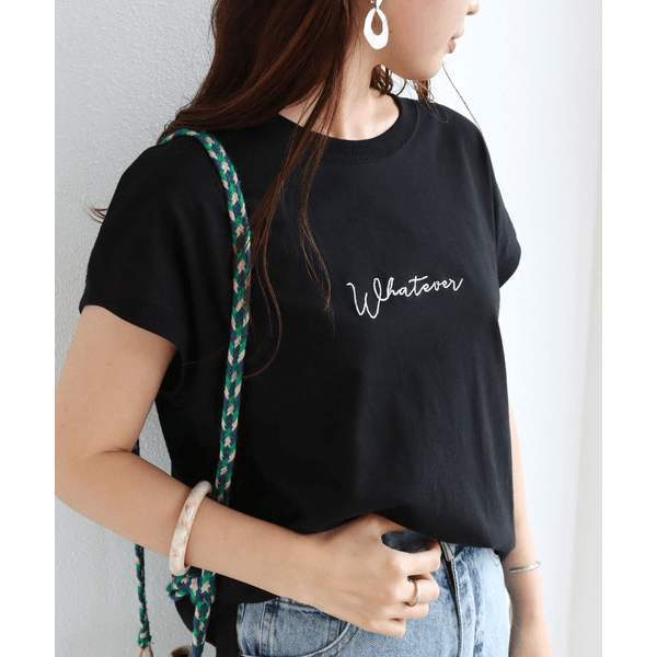天竺棉 Whatever Logo 刺繍T_黑
