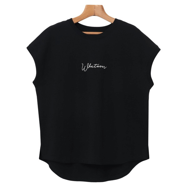 天竺棉 Whatever Logo 刺繍T_黑