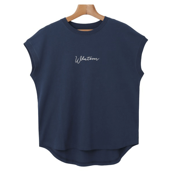 天竺棉 Whatever Logo 刺繍T_海軍藍