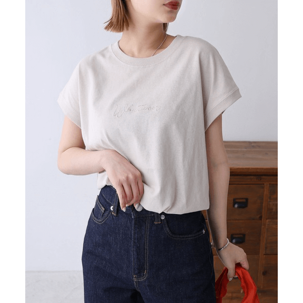 天竺棉 Whatever Logo 刺繍T_淺褐色