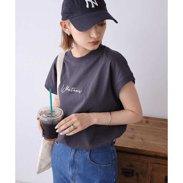 天竺棉 Whatever Logo 刺繍T_深灰