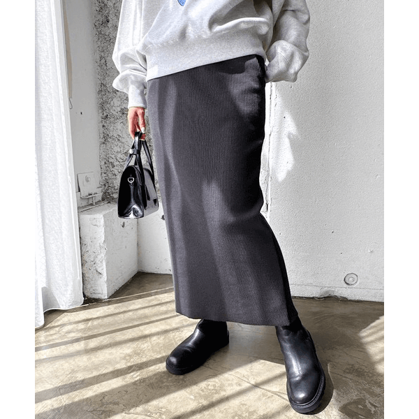 自由剪裁鬆緊帶開叉長裙_深灰色