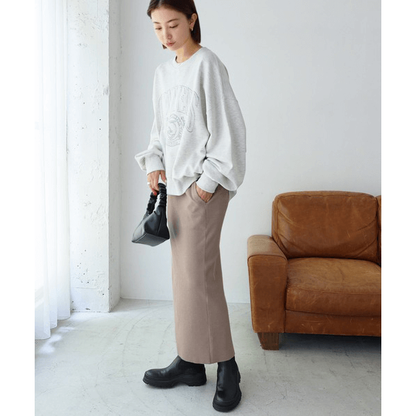 自由剪裁鬆緊帶開叉長裙_淺褐色