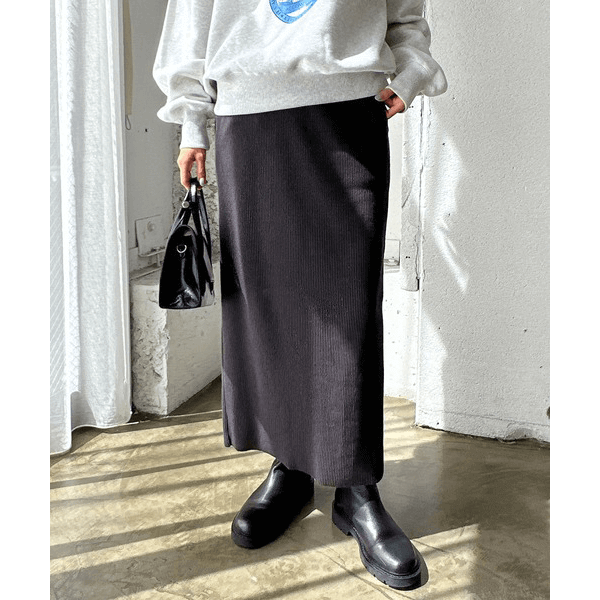 自由剪裁鬆緊帶開叉長裙_深灰色