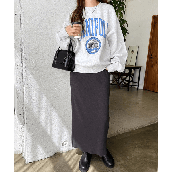 自由剪裁鬆緊帶開叉長裙_深灰色