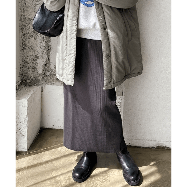 自由剪裁鬆緊帶開叉長裙_深灰色