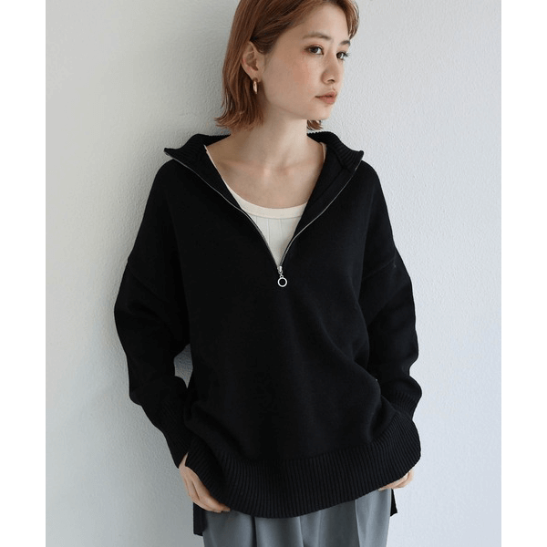 2WAY高領拉鍊設計針織上衣_黑色