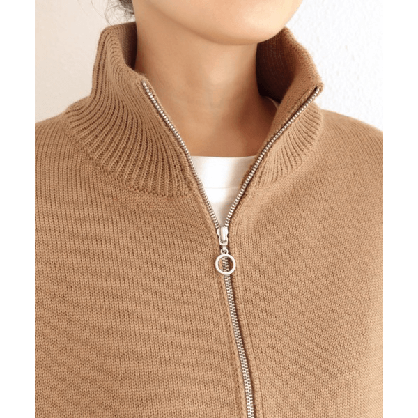 2WAY高領拉鍊設計針織上衣_褐色