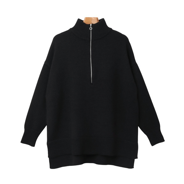 2WAY高領拉鍊設計針織上衣_黑色