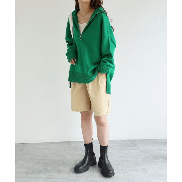 2WAY高領拉鍊設計針織上衣_綠色