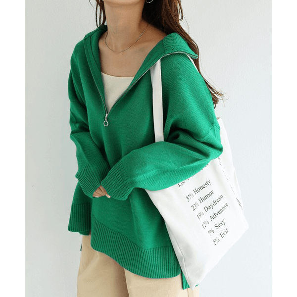 2WAY高領拉鍊設計針織上衣_綠色
