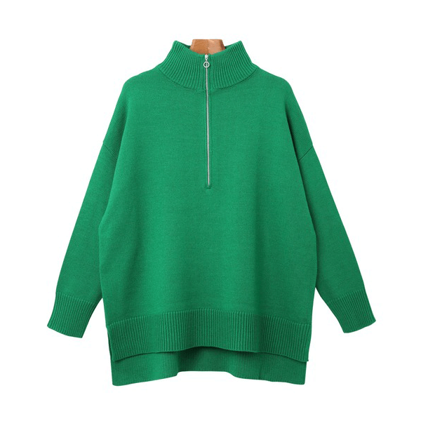 2WAY高領拉鍊設計針織上衣_綠色