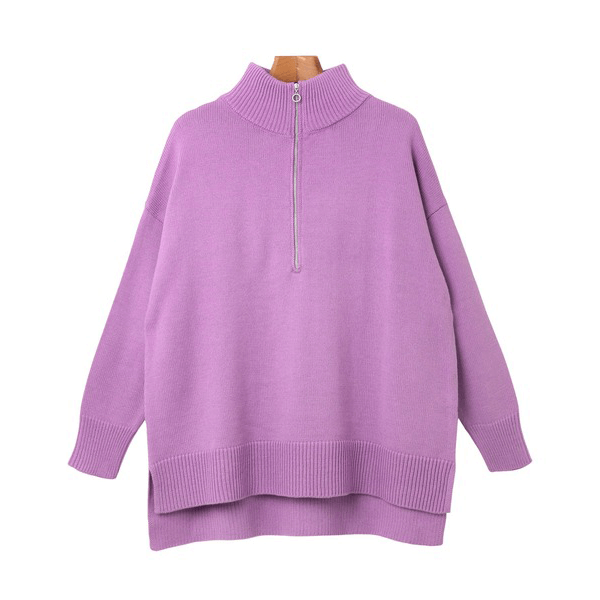 2WAY高領拉鍊設計針織上衣_紫