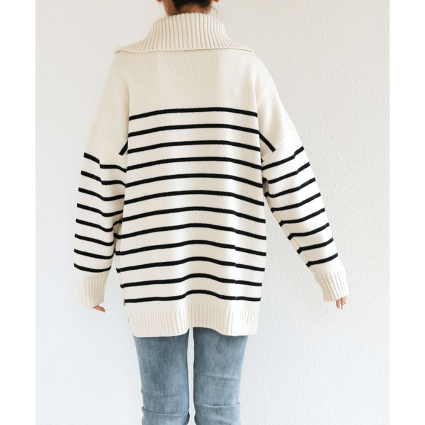 拉鍊條紋天竺針織毛衣_黑色條紋