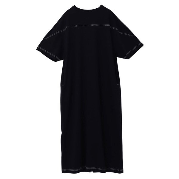 跳色縫線設計寬鬆半袖連身裙_黑
