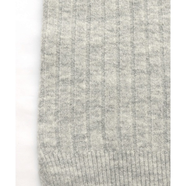 針織大V領口長袖上衣_淺灰