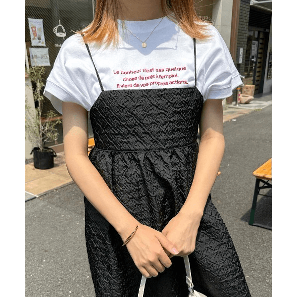 字母刺繡 法式袖 短T(白X紅)