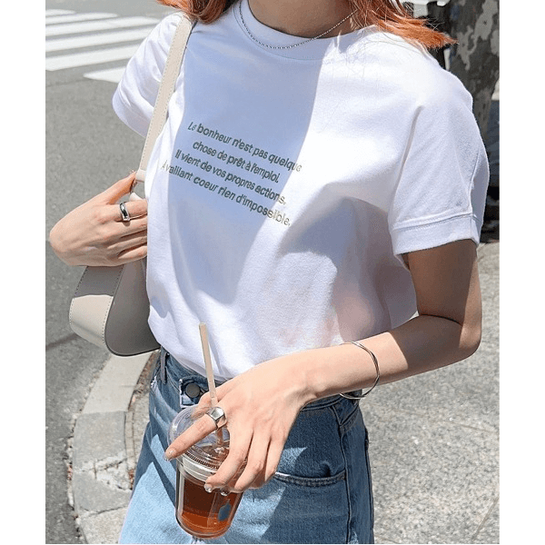 字母刺繡 法式袖 短T(白X石灰)