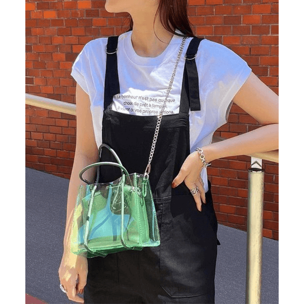 字母刺繡 法式袖 短T(白X石灰)