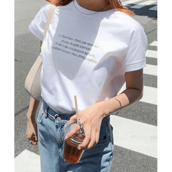 字母刺繡 法式袖 短T(白X石灰)