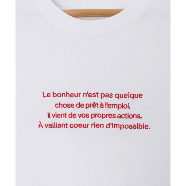 字母刺繡 法式袖 短T(白X紅)