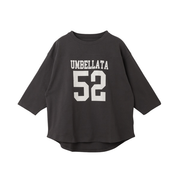 七分袖棉質數字Logo印花T_炭灰