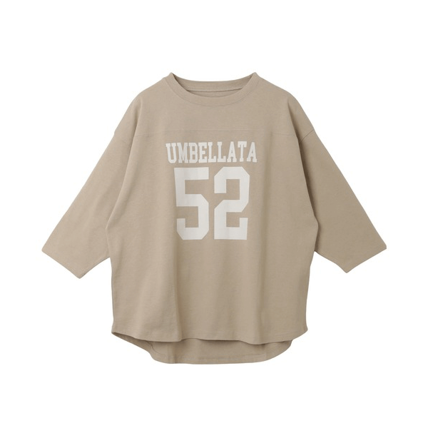 七分袖棉質數字Logo印花T_褐色