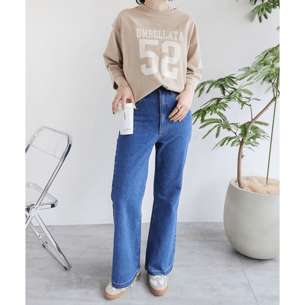 七分袖棉質數字Logo印花T_褐色