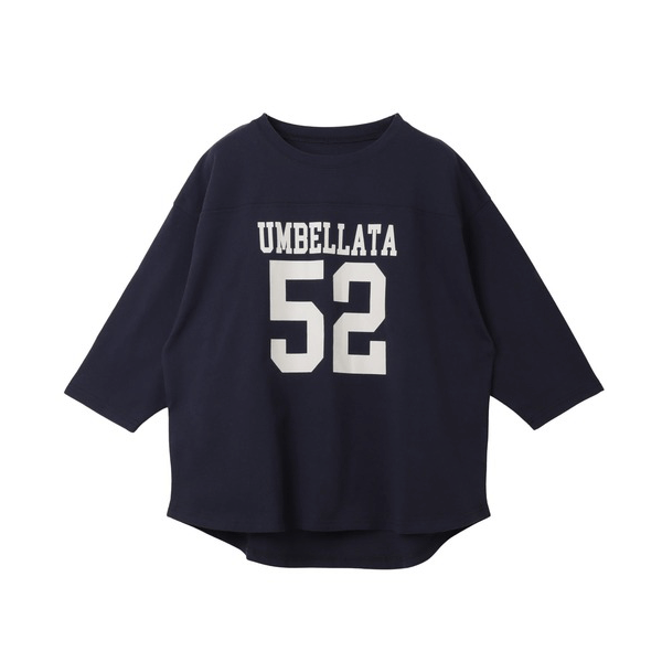 七分袖棉質數字Logo印花T_海軍藍