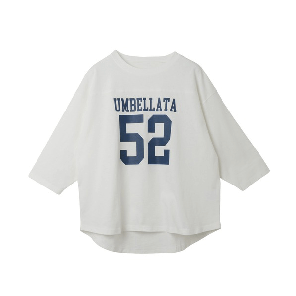 七分袖棉質數字Logo印花T_米白