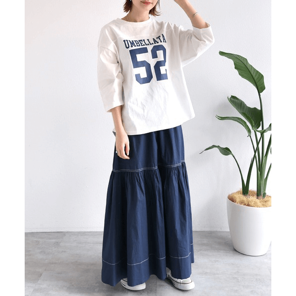 七分袖棉質數字Logo印花T_米白