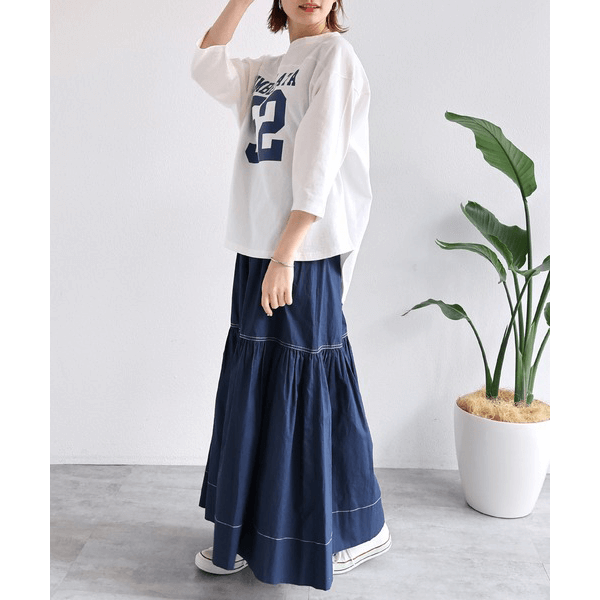 七分袖棉質數字Logo印花T_米白