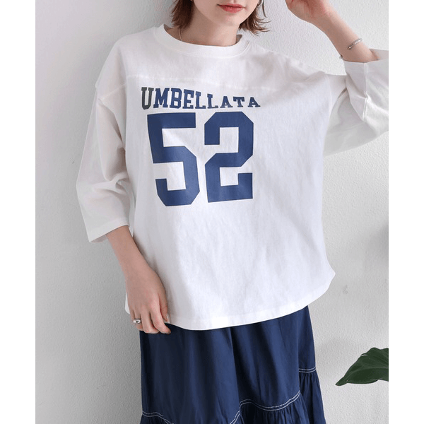 七分袖棉質數字Logo印花T_米白