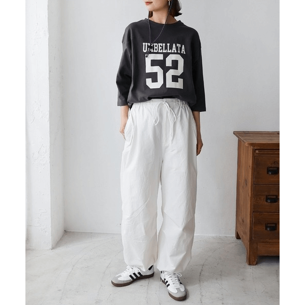 七分袖棉質數字Logo印花T_炭灰