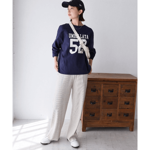 七分袖棉質數字Logo印花T_海軍藍