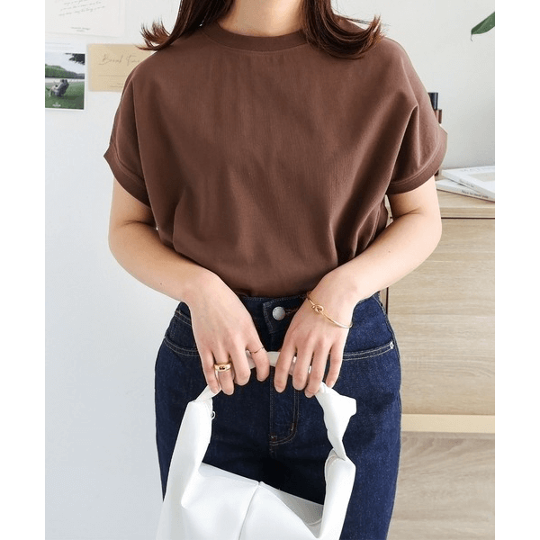美國棉防汗漬法式袖短T_棕色