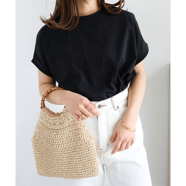 美國棉防汗漬法式袖短T_黑