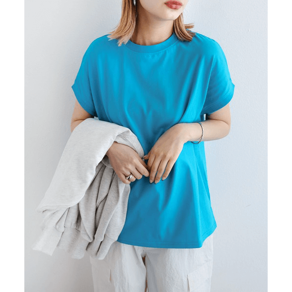 美國棉防汗漬法式袖短T_藍