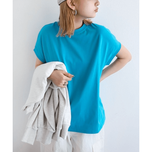 美國棉防汗漬法式袖短T_藍