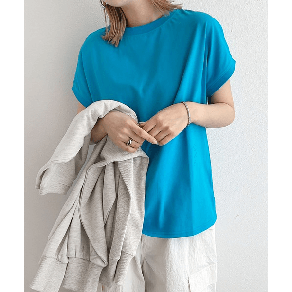 美國棉防汗漬法式袖短T_藍