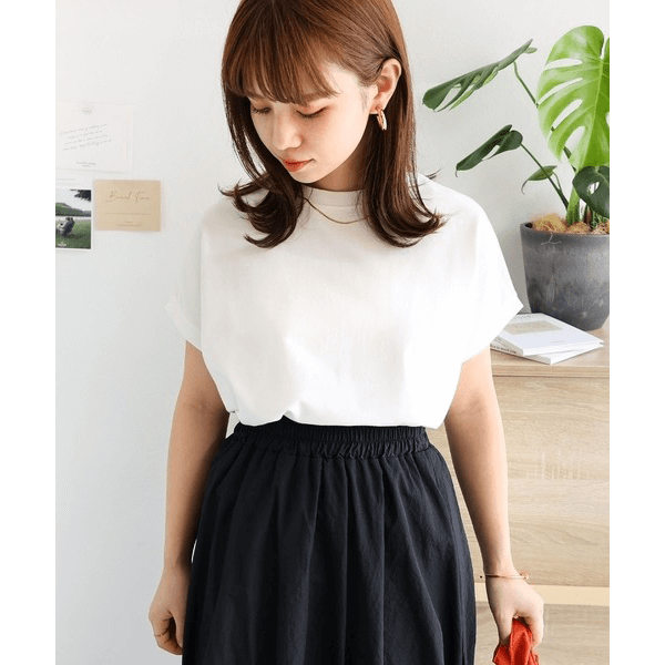 美國棉防汗漬法式袖短T_米白