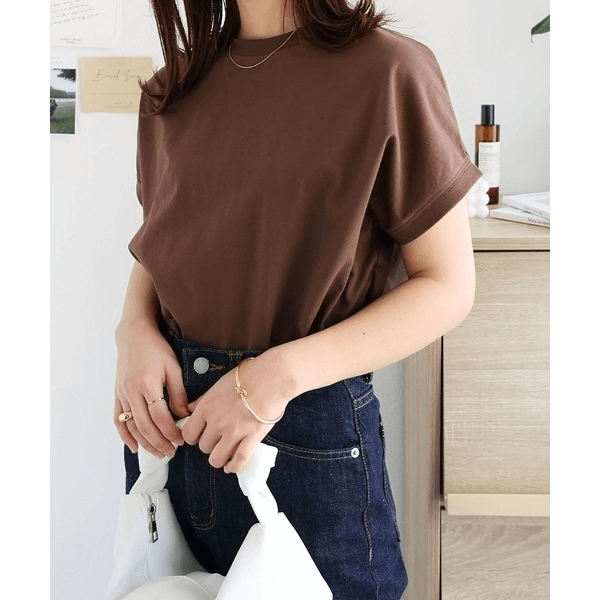 美國棉防汗漬法式袖短T_棕色