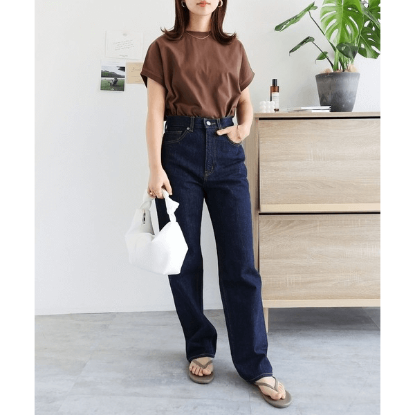 美國棉防汗漬法式袖短T_棕色