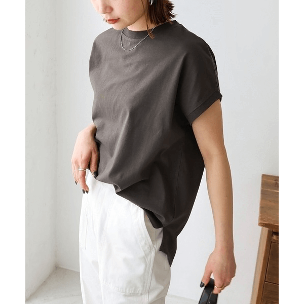 美國棉防汗漬法式袖短T_深灰