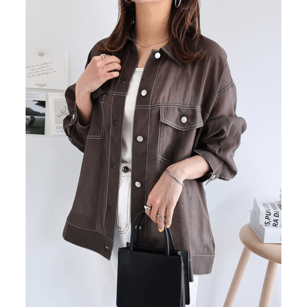 男友風寬鬆牛仔透膚襯衫_灰