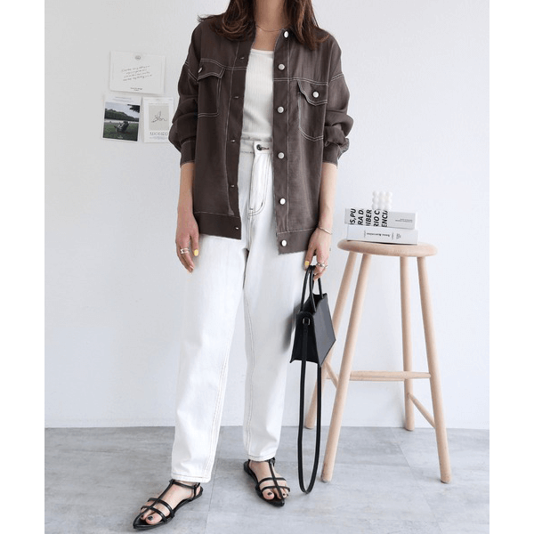 男友風寬鬆牛仔透膚襯衫_灰