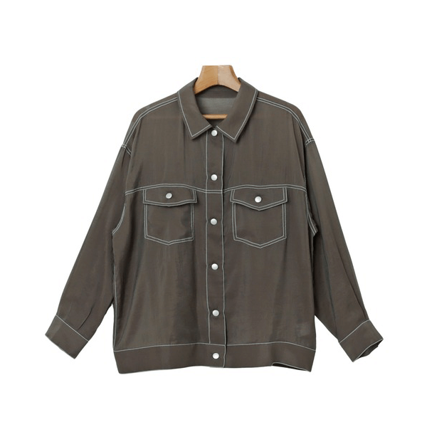 男友風寬鬆牛仔透膚襯衫_灰