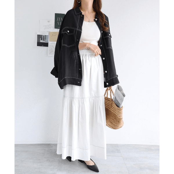 男友風寬鬆牛仔透膚襯衫_黑