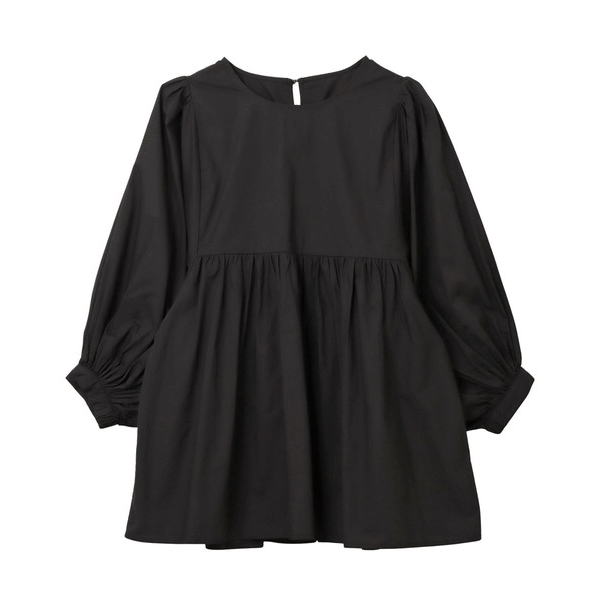 燈籠袖抓皺下襬設計上衣_黑