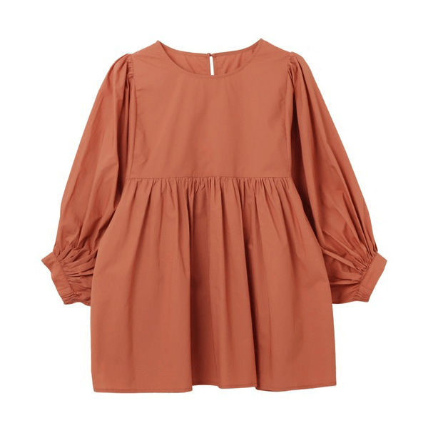 燈籠袖抓皺下襬設計上衣_粉紅